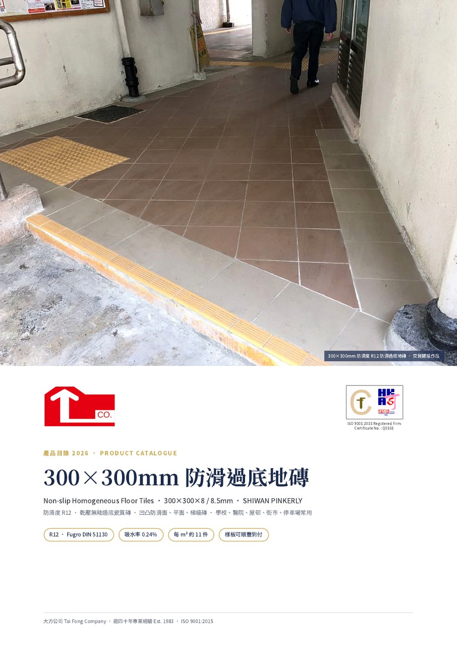 300×300mm 防滑過底地磚 R12 2026 產品目錄封面