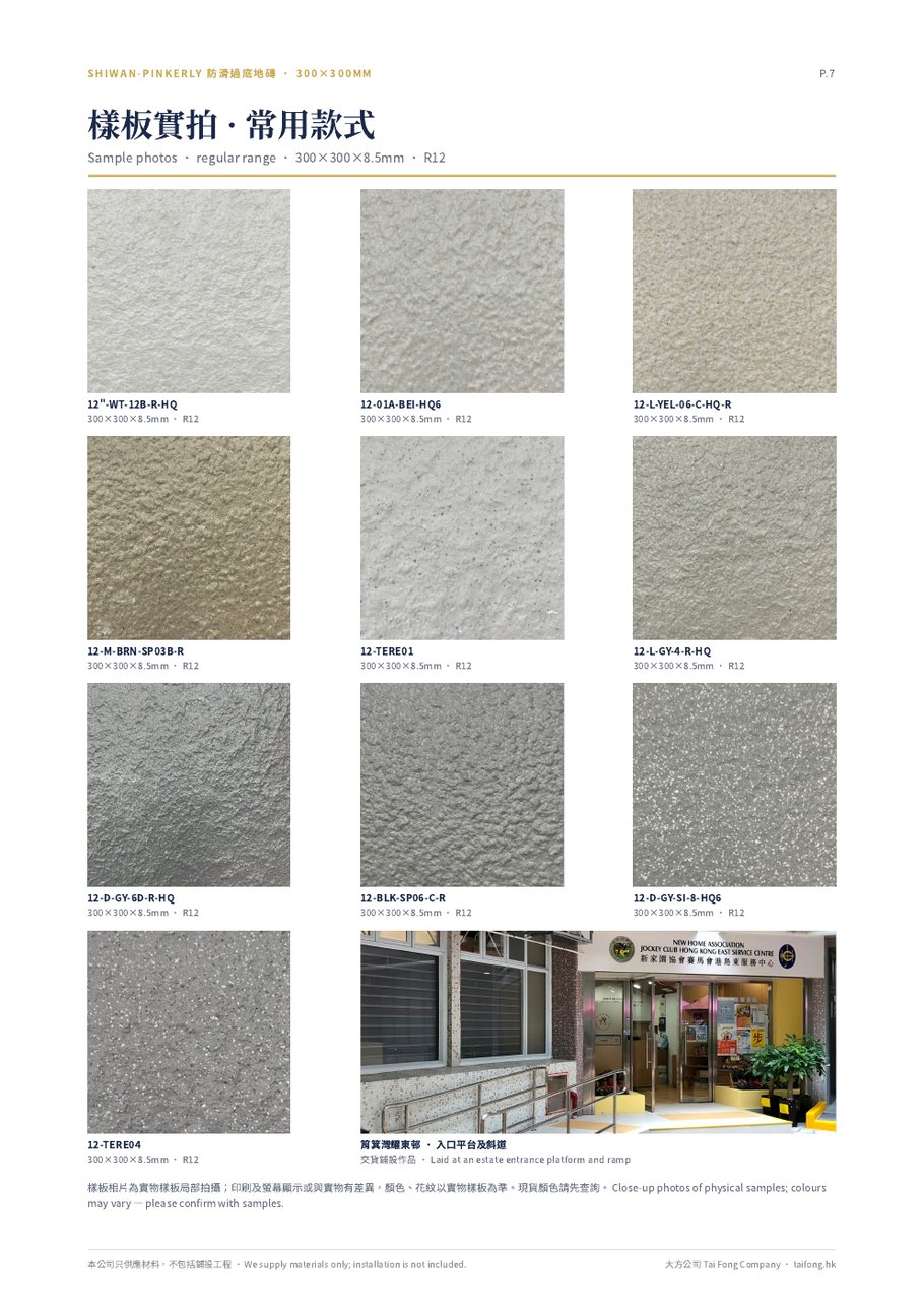 300×300mm 防滑過底地磚 10 款常用顏色