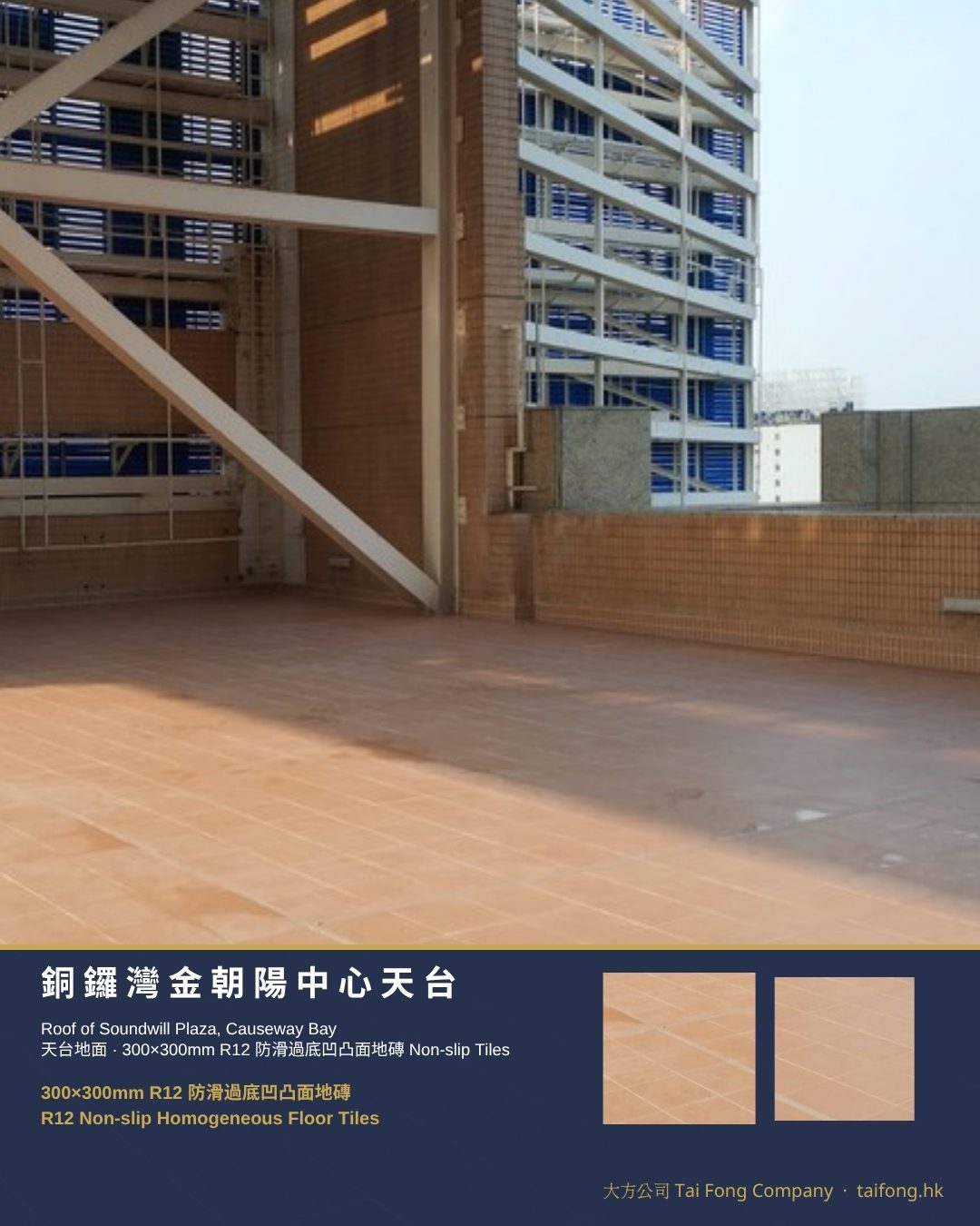 銅鑼灣金朝陽中心天台 300x300 R12防滑地磚 01